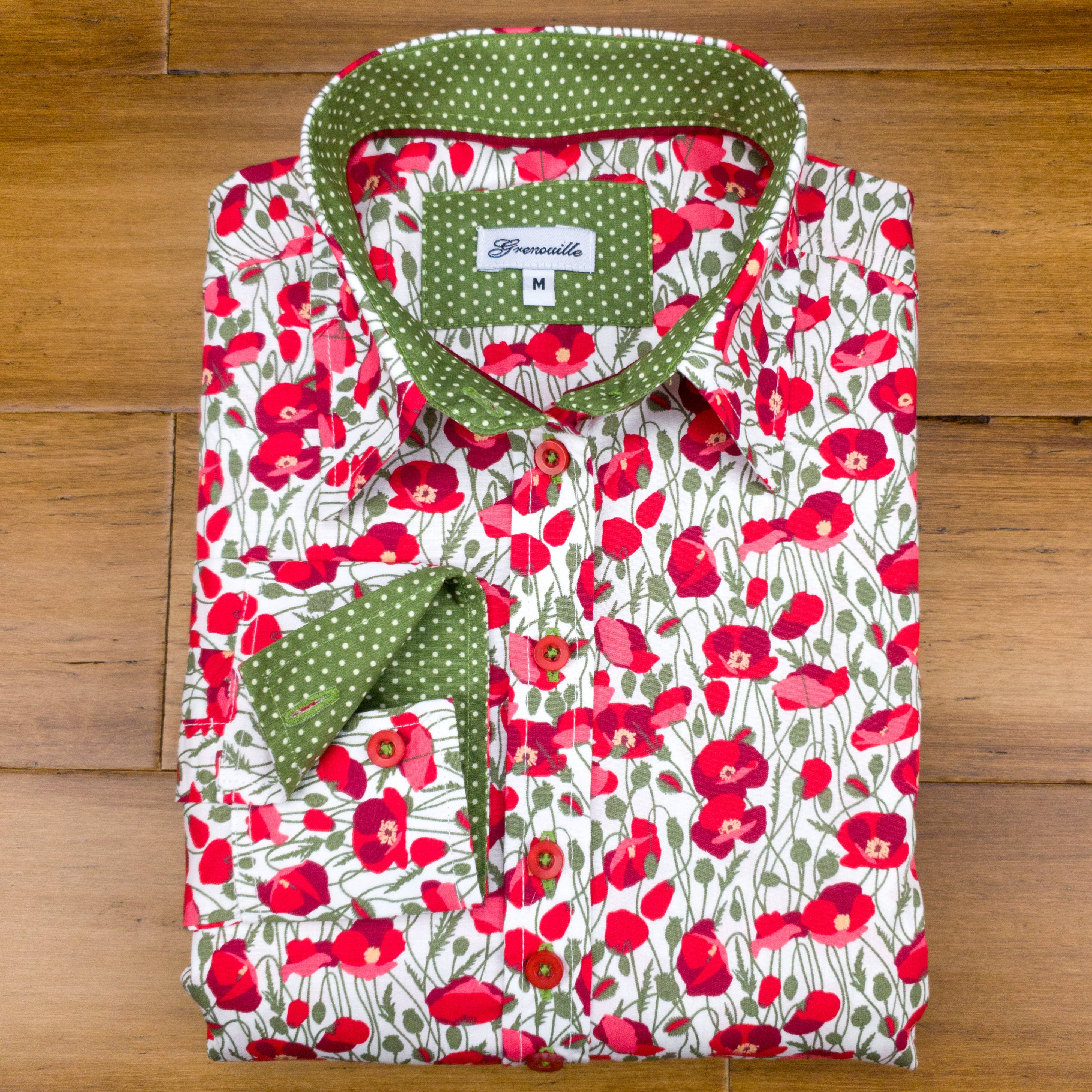 Grenouille Ladies Long Sleeve Red and Tiny White Flower Print Shirt - Size 42