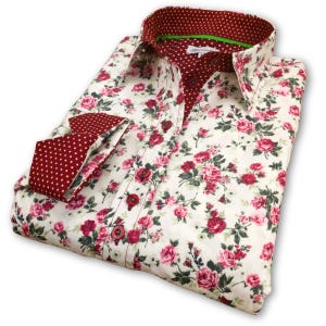 Damen Langarm Creme Country Rose Print Bluse | Grenouille Signature Shirts | Muttertag / Geburtstagsgeschenk