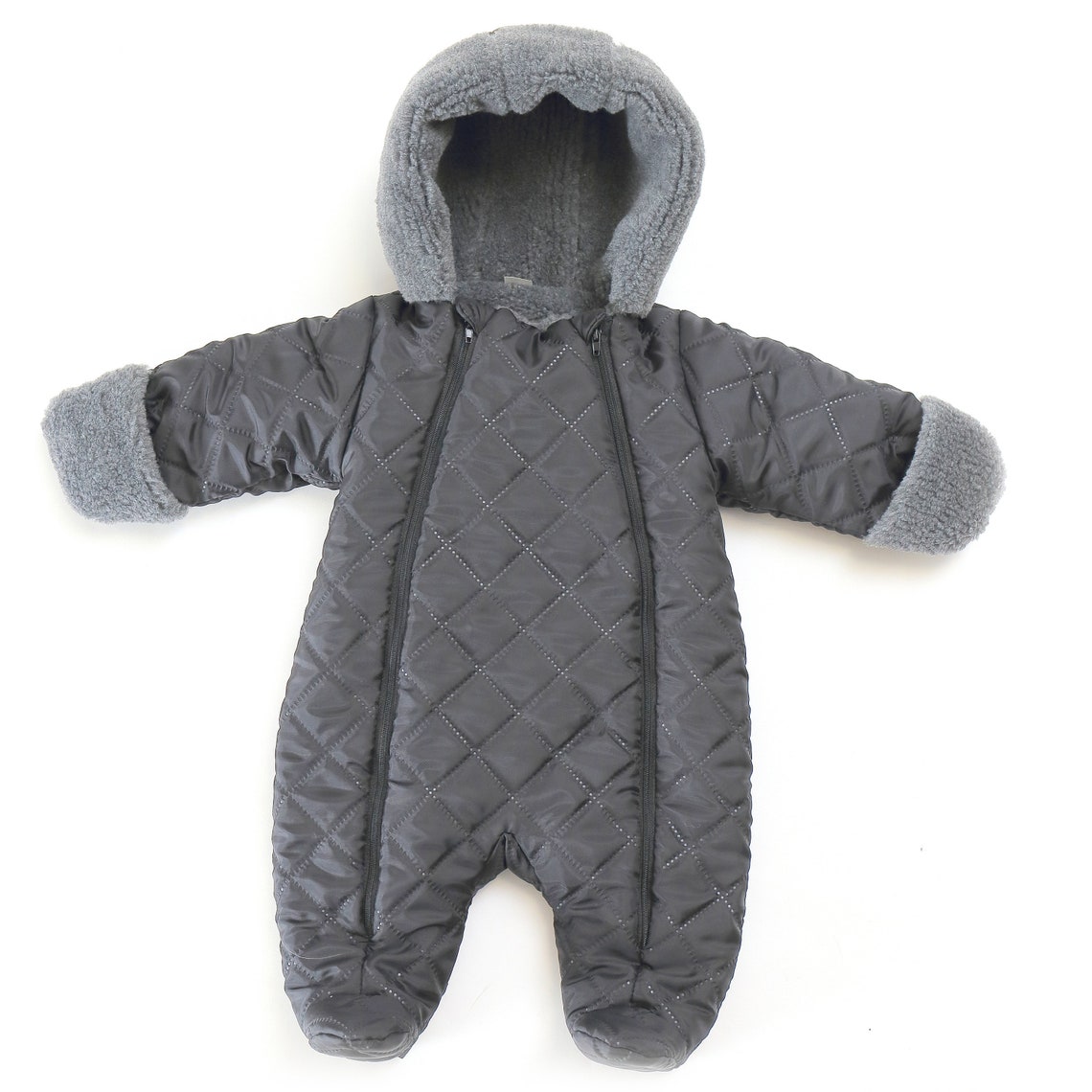 Baby Strampler Winter - Fleece Overall Mit Sternen, Kapuze, 3-12 Monate