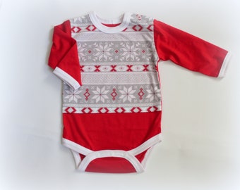 Baby Body rot/weiß weihnachtlichen Motiv aus Baumwolle