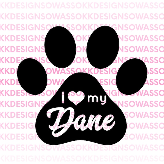 Download I love my dog dane great dane heart paw pet SVG JPG PNG | Etsy