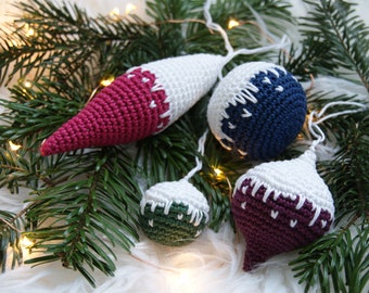 Snowy Christmas Ornament Collection - 4 designs (PDF Crochet Pattern)