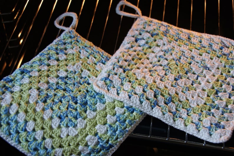 Cozy Granny Square Pot Holders Double Layered Crochet Etsy