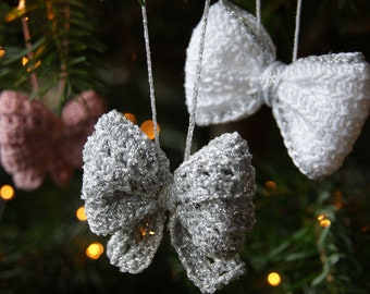 Festive Bows - Holiday Ornament, Gift Topper, Application - 2 styles & 3 sizes (PDF Crochet Pattern)