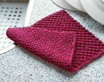 Fruity Dishcloth with Raspberry Stitch - Knitting Pattern - PDF in 4 languages: US & UK English, German and Dutch