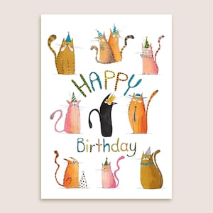 Cat birthday card, funny cat illustration, birthday greeting card, for cat lovers, Happy Birthday folding card