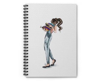 Personal Spiral Notebook: Brunette Bookworm (Light skin | Ruled Lines | Personal Journal | Diary)