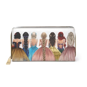 Cartera con cremallera de princesa, cartera con ilustración de cuento de hadas, cartera para mujer, cartera de mano con arte nostálgico, cartera con cremallera para niña, cartera de fantasía mágica