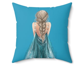 Elsa inspirierte Modekunst | Gesponnenes quadratisches Polyester-Kissen