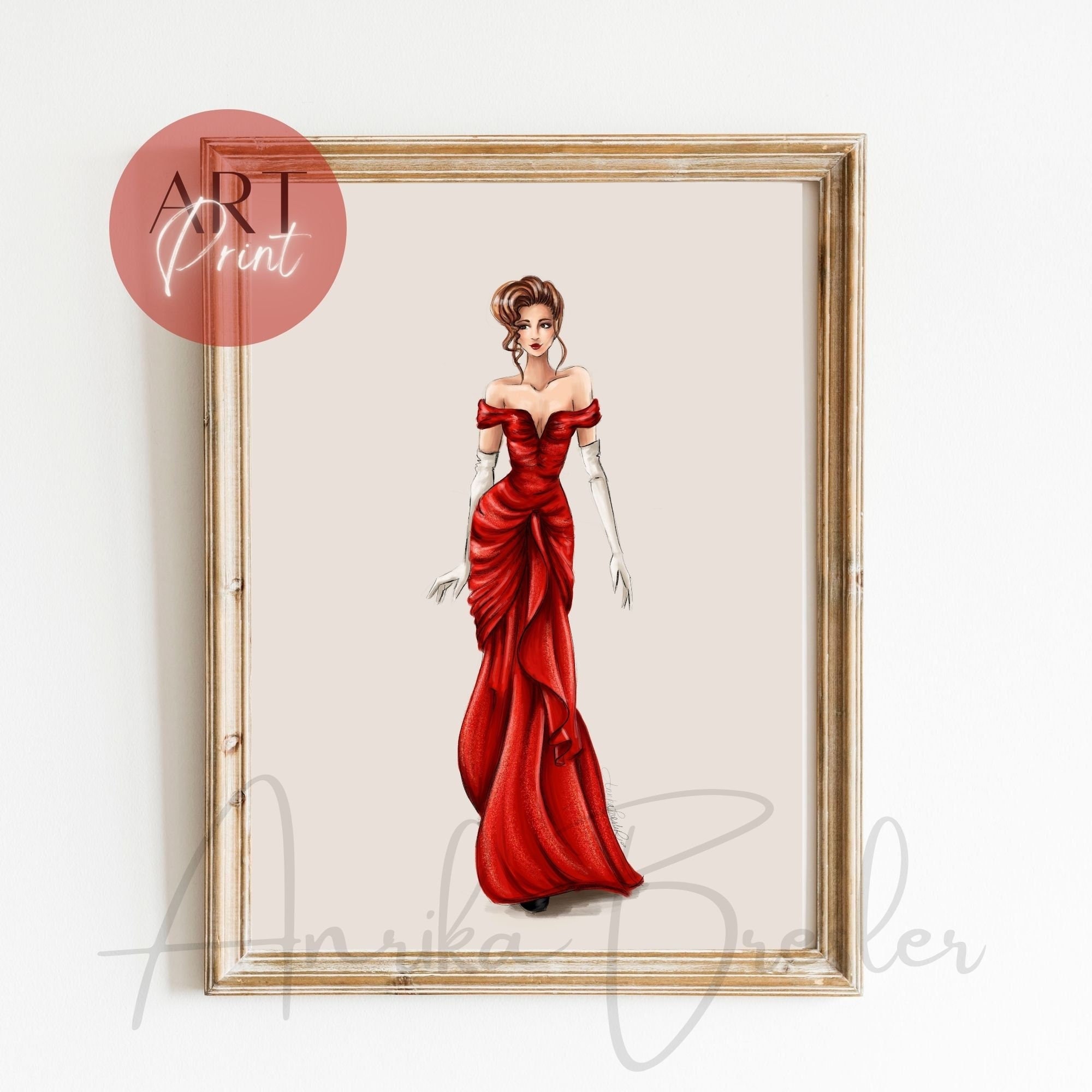 Premium Photo | Pretty woman in red dress with a glass of red wine. ink and  watercolor drawing