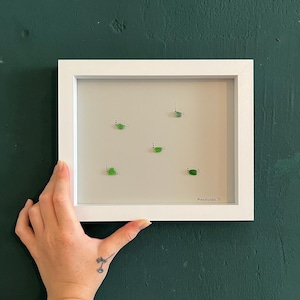 Meerglasbild Fischschwarm grünes Seeglas Seeglasbild Strandglas Strandglas Insel Rügen