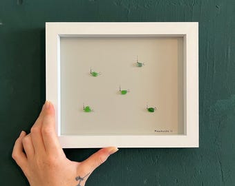Meerglasbild Fischschwarm grünes Seeglas Seeglasbild Strandglas Strandglas Insel Rügen