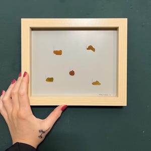 Meerglasbild Fische Fischschwarm braunes Seeglas  Seeglasbild  Strandglas Insel Rügen