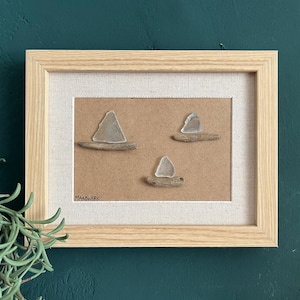 Meerglasbild Segelboot, Schiff, Segelschiff Treibholz Seeglasbild Strandglas Insel Rügen
