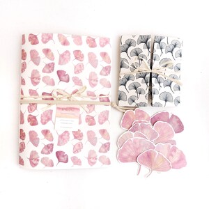 Ginkgo Biloba Rosa, Journal fatto a mano 36 pagine + Box + Stickers