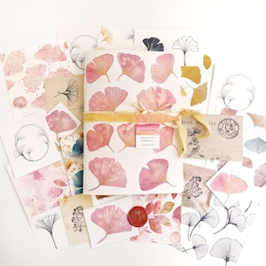 Ginkgo Biloba Rosa, quaderno fatto a mano + ritagli a tema