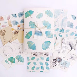 Ginkgo Biloba Azzurro, quaderno fatto a mano + ritagli a tema