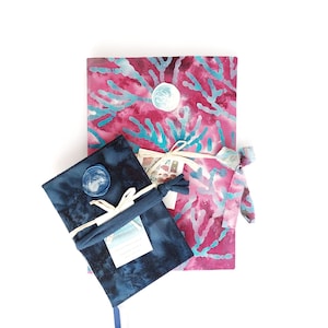 Batik Rosa e Blu, Quaderno A5 + taccuino, fatti a mano in carta riciclata