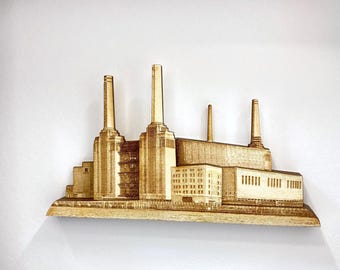 Battersea Power Station Made In Layered Wood In White Box Frame