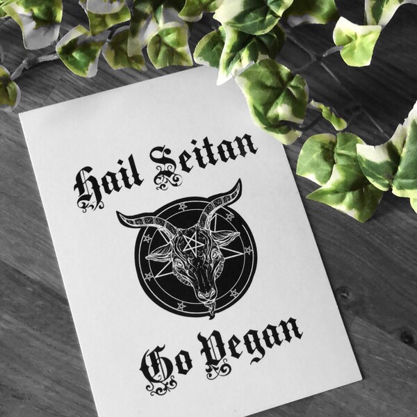 Hail seitan go vegan baphomet A6 postcard