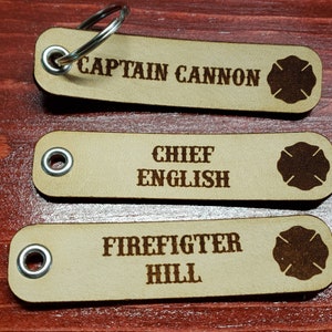 Personalized Firefighter gift, Genuine Leather Keychain.  Gear tag.  Fireman gift, Firefighter gift.  Crew gift.