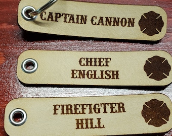 Personalized Firefighter gift, Genuine Leather Keychain.  Gear tag.  Fireman gift, Firefighter gift.  Crew gift.