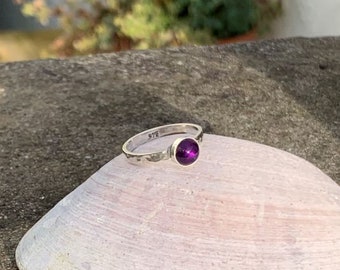 Stacking silver single stone ring, birthstone ring