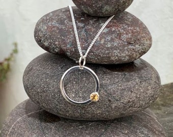 Circular pendant, Silver round pendant and chain faceted citrine in the picture or pick a natural stone from the list