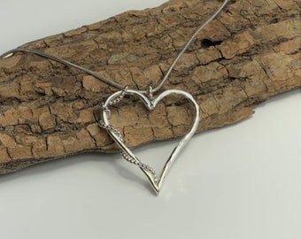 Silver heart pendant - Open heart pendant - heart pendant with wire twist