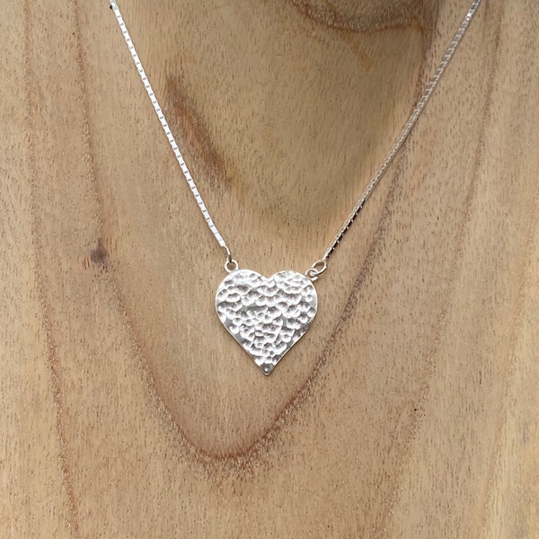 Solid silver heart necklace, sterling silver heart pendant