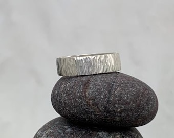 Silver band ring, patterned silver ring