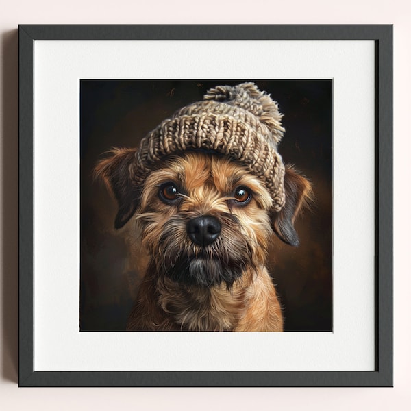 Picture - Border Terrier Wearing Woollen Hat