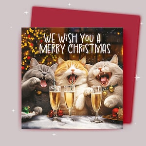 Kerstkaart / Wij wensen je een vrolijk kerstfeest / Three Cats Celebrating Christmas