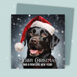 Weihnachtskarte / Frohe Weihnachten und ein tolles neues Jahr / Schwarzer Labrador trägt eine Weihnachtsmütze