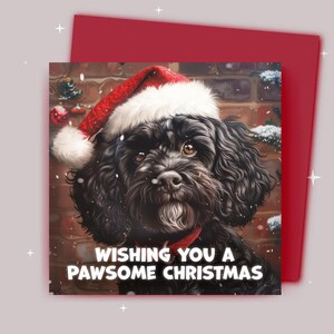 Kerstkaart / Ik wens je een fijne kerst / Zwarte cockerpoo met kerstmuts
