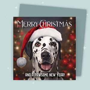 Cartolina di Natale / Buon Natale e uno splendido anno nuovo / Dalmata con cappello natalizio