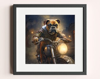 Picture - Boxer Dog Riding a Motorcycle - Etsy