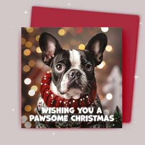 Kerstkaart / Ik wens je een fijne kerst / Franse Bulldog draagt een kersttrui