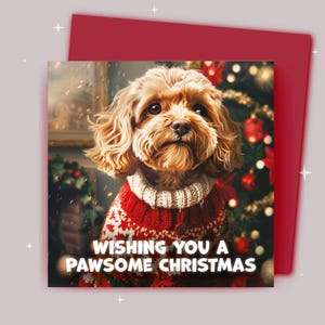 Kerstkaart / Ik wens je een fijne kerst / Cockerpoo draagt een kersttrui