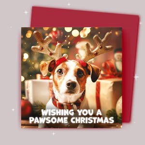 Kerstkaart / Ik wens je een fijne kerst / Jack Russell draagt een kerstgewei