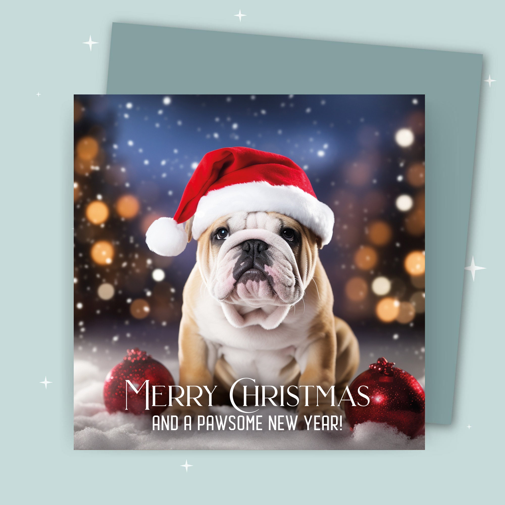Bulldog In A Santa Hat Bulldog Outlline Christmas Card, Animal Line - View #11