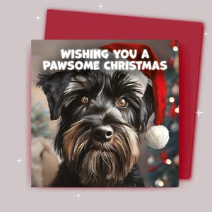 Kerstkaart / Ik wens je een fijne kerst / Zwarte schnauzer met kerstmuts