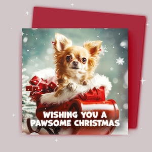 Kerstkaart / Ik wens je een fijne kerst / Chihuahua op een kerstslee
