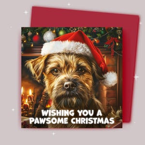 Kerstkaart / Ik wens je een fijne kerst / Borderterriër met kerstmuts