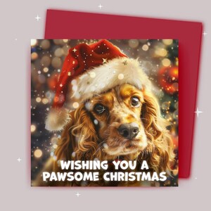 Kerstkaart / Ik wens je een fijne kerst / Cocker-spaniël met kerstmuts