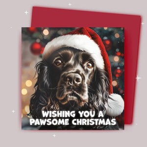 Kerstkaart / Ik wens je een fijne kerst / Cocker-spaniël met kerstmuts