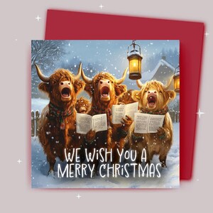 Kerstkaart / Wij wensen je een vrolijk kerstfeest / Highland Cows Christmas Carol Singing