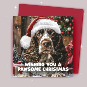 Kerstkaart / Ik wens je een fijne kerst / Springerspaniël met kerstmuts