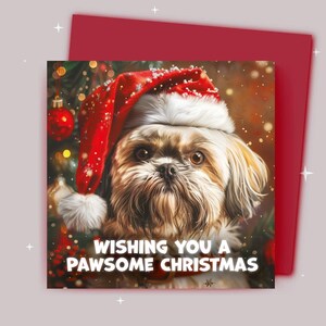 Kerstkaart / Ik wens je een fijne kerst / Shih Tzu draagt een kerstmuts