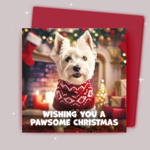 Kerstkaart / Ik wens je een fijne kerst / West Highland Terrier draagt een kersttrui